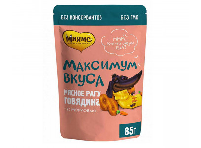 Влажный Корм Мнямс Для Собак Мелких Пород Максимум Вкуса Говядина и Морковь Мясное Рагу 85г 