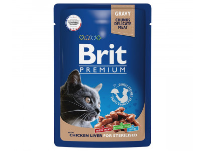 Влажный Корм Brit (Брит) Для Стерилизованных Кошек Куриная Печень в Соусе Premium Cat Chicken Liver For Sterilised 85г 5048885 (1*24) 