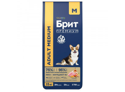 Сухой Корм Brit (Брит) Для Собак Средних Пород Курица Premium Dog Adult Medium 15кг 5049967 