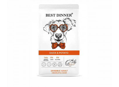Сухой Корм Best Dinner (Бест Диннер) Для Собак Средних и Крупных Пород с Чувствительным Пищеварением Утка и Картофель Adult Medium & Maxi 3кг 