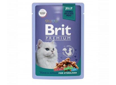 Влажный Корм Brit (Брит) Для Стерилизованных Кошек Утка и Яблоко в Желе Premium 85г (1*24) 5050208 