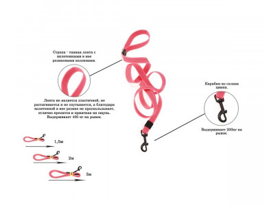 Поводок Add Dog (Эдд Дог) 20мм*1,5м Прорезиненный Сплав Черный Карабин Розовый 91704