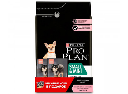 Сухой Корм Pro Plan (Проплан) Для Собак Мелких Пород с Чувствительной Кожей Лосось 3кг + Влажный Корм 2*85г АКЦИЯ 