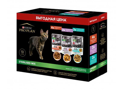 Консервы Pro Plan (Проплан) Для Стерилизованных Кошек Говядина, Индейка, Рыба 10*85г 