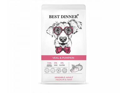 Сухой корм Best Dinner (Бест Диннер) Для Собак Средних и Крупных Пород с Чувствительным Пищеварением Телятина и Тыква Adult Medium & Maxi 12кг   