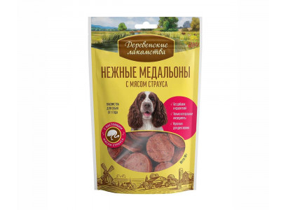 Лакомство Деревенские Лакомства для Собак  Медальоны с Мясом Страуса 45г 79208979 