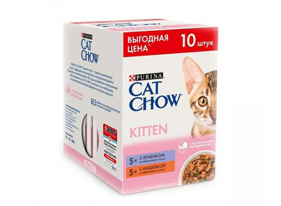 Влажный Корм Cat Chow (Кэт Чау) Для Котят Индейка и Кабачок 10*85г 