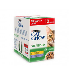 Влажный Корм Cat Chow (Кэт Чау) Для Стерилизованных Кошек Курица и Баклажаны 10*85г