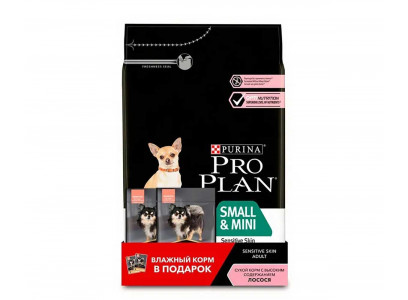Сухой Корм Pro Plan (Проплан) Для Собак Мелких Пород с Чувствительной Кожей Лосось 3кг+2*85г  