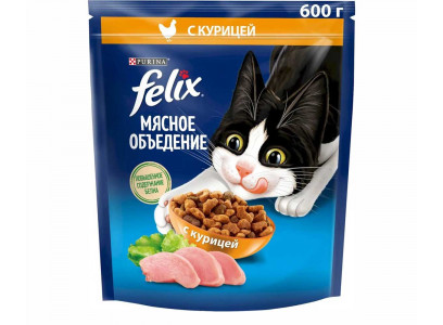 Сухой Корм Felix (Феликс) Мясное Объедение Для Кошек Курица 600г (1*8) 