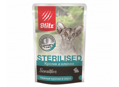 Влажный Корм Blitz (Блиц) Для Стерилизованных Кошек Кролик и Клюква в Соусе 85г 681662 