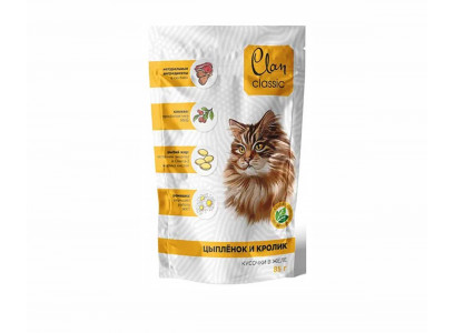 Влажный Корм Clan Classic (Клэн Классик) Для Кошек Цыпленок, Кролик, Клюква и Ромашка в Желе 85г (1*14) 