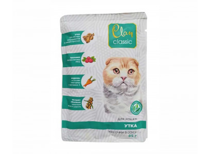 Влажный КормClan Classic (Клэн Классик) Для Кошек Утка, Брусника и Морковь в Соусе 85г (1*14) 