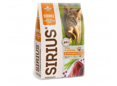 Сухой Корм Sirius (Сириус) Для Стерилизованных Кошек Утка и Клюква 10кг 