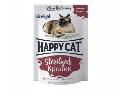 Влажный Корм Happy Cat (Хэппи Кэт) Для Стерилизованных Кошек Кролик Кусочки в Соусе 100г 7504214 
