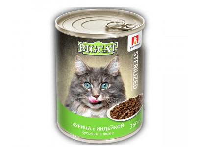 Консервы Zoogurman (Зоогурман) Для Стерилизованных Кошек Курица и Индейка Кусочки в Желе Big Cat Sterilized 350г 7972 