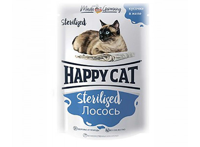 Влажный Корм Happy Cat (Хэппи Кэт) Для Стерилизованных Кошек Лосось Кусочки в Желе 100г 7504211 