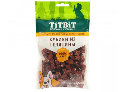 Лакомство TiTBiT (Титбит) Для Собак Мелких Пород Кубики Из Телятины 100г 024607 