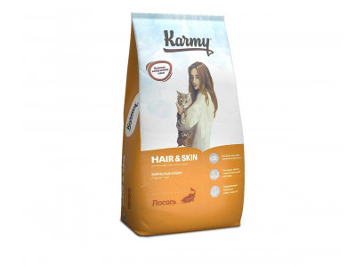 Сухой Корм Karmy (Карми) Для Кошек с Чувствительной Кожей и Шерстью Лосось Hair & Skin 10кг 7068  