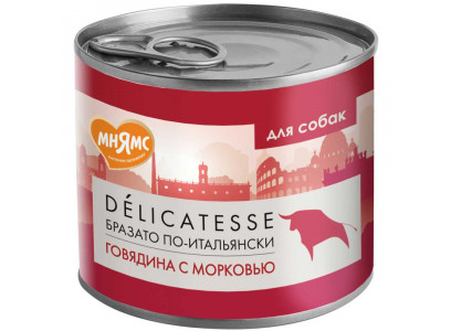 Консервы Мнямс Для Собак Бразато По-Итальянски Говядина и Морковь Delicatesse 200г 