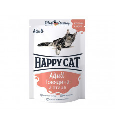 Влажный Корм Happy Cat (Хэппи Кэт) Для Кошек Говядина и Птица в Соусе 100г (1*22) 7502315