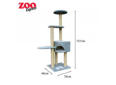 Домик Zoonik (Зооник) Для Кошки 4-Этажный Однотонный Мех 460*760*1510мм Серый 22047-3 