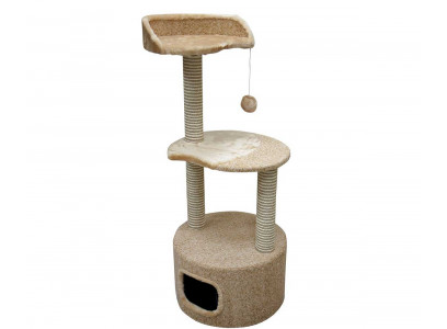 Домик Zoonik (Зооник) Для Кошки Круглый 2-Полки Велюр и Мех Бежевый 22069-1