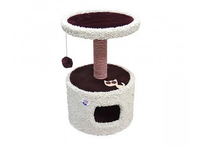 Домик Zoonik (Зооник) Для Кошки Круглый с Полкой Однотонный Мех Бордовый 22205-8