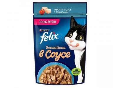 Влажный Корм Felix (Феликс) Для Кошек Треска и Томат в Соусе Sensation 75г (1*26) 