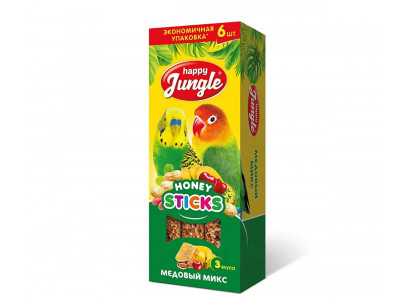 Happy Jungle (Хэппи Джангл) Лакомство Палочки Для Птиц Медовый Микс 6шт 180г J216 (1*12)