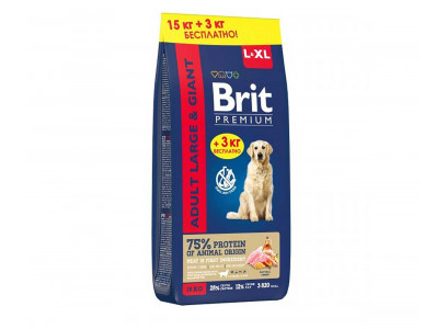 Сухой Корм Brit (Брит) Для Собак  Крупных и Гигантских Пород 15кг+3кг Курица Premium Dog Adult Large Giant 5050017a 