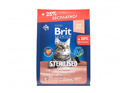 Сухой Корм Brit (Брит) Для Стерилизованных Кошек Лосось и Курица Premium Cat Sterilized 2кг+500г 5049851a 