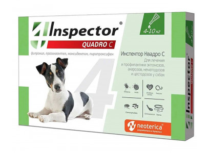 Inspector Quadro (Инспектор Куадро) Капли Против Внешних и Внутренних Паразитов Для Собак 4-10кг 3шт I315