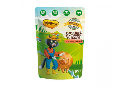 Влажный Корм Мнямс Для Кошек Говядина Сочные Кусочки в Желе Фермерская Ярмарка Кот Федор 85г 170470 