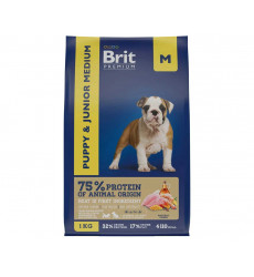 Сухой Корм Brit (Брит) Для Щенков и Молодых Собак Средних Пород Курица Premium Dog Puppy Junior Medium 1кг 5049912