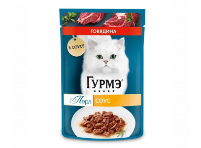 Влажный Корм Гурмэ Перл Для Кошек Говядина в Соусе 75г (1*26) 