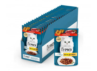 Влажный Корм Гурмэ Для Кошек Перл Желе Де-Люкс Говядина 26 Шт в Блоке 75г (1*1) 