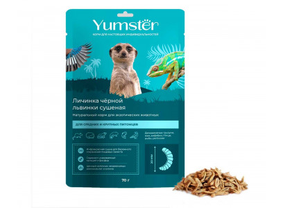 Личинка Для Рыб и Экзотических Животных Черной Львинки Сушеная 20мм Yumster 70г 00000194 