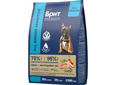 Сухой Корм Brit (Брит) Для Собак с Чувствительным Пищеварением Лосось и Индейка Premium Dog Sensitive 1кг 5063192 