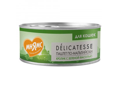 Влажный Корм Мнямс Для Кошек Кролик, Зеленая Фасоль Паштет По-Мальтийски Delicatesse 100г 