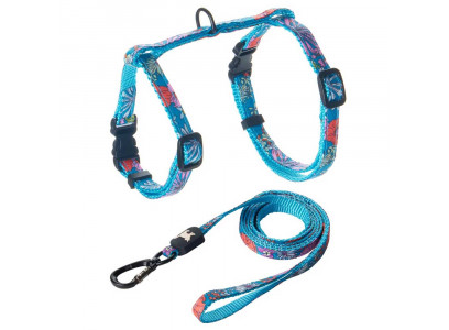 Шлейка-Поводок Zooone (Зооуан) Для Кошек 23-0267 Цветы 10мм*120см Синяя