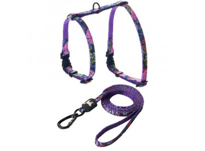Шлейка-Поводок Zooone (Зооуан) Для Кошек 23-0268 Цветы 10мм*120см Фиолетовая 