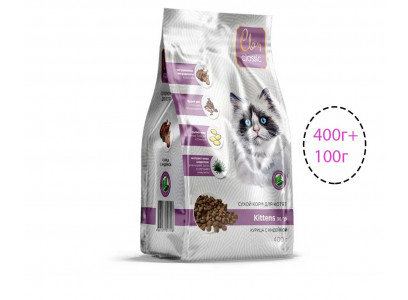 Сухой Корм Clan Classic (Клэн Классик) Для Котят Kitten 36/19 Курица и Индейка 400г+100г  