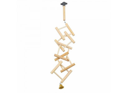 Игрушка Для Птиц Жердочка Гирлянда 5-Звеньев с Колокольчиком 53,5см*1,2см Дерево Rp8948 