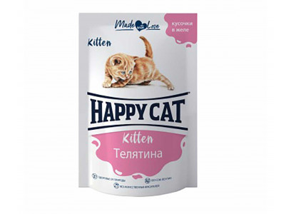 Влажный Корм Happy Cat (Хэппи Кэт) Для Котят Телятина Кусочки Желе 85г 7502320 