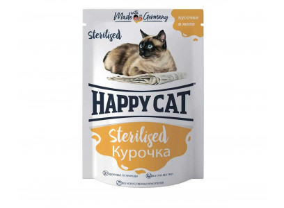 Влажный Корм Happy Cat (Хэппи Кэт) Для Стерилизованных Кошек Курица Кусочки в Желе 85г 7504218 