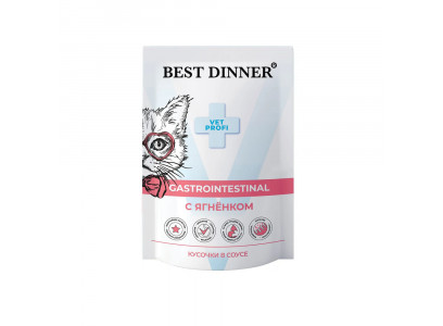 Лечебный Влажный Корм Best Dinner (Бест Диннер) Для Кошек При Заболеваниях ЖКТ Ягненок Кусочки в Соусе Exclusive Gastro Intestinal 85г 7444 