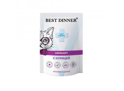 Лечебный Влажный Корм Best Dinner (Бест Диннер) Для Кошек При МКБ Курица Кусочки в Соусе Exclusive Urinary 85г 7447 