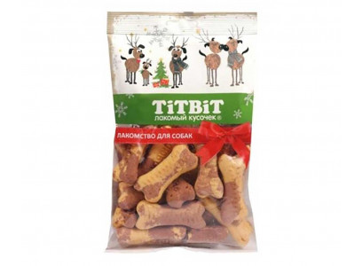 Лакомство TiTBiT (Титбит) Для Собак Печенье Косточки Двухцветные Новогодняя Коллекция 130г 026052 