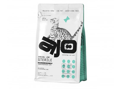 Сухой Корм Ajo (Аджо) Для Стерилизованных Кошек Индейка и Утка 400г (1*24) 